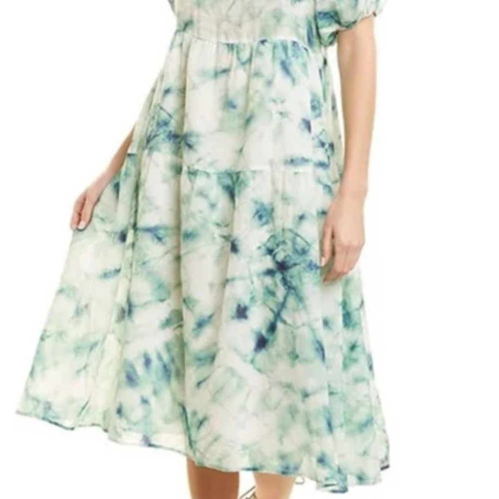 Johnny Was gorgeous green Tie-Dye Puff Sleeve Dress size Large - Picture 3 of 7